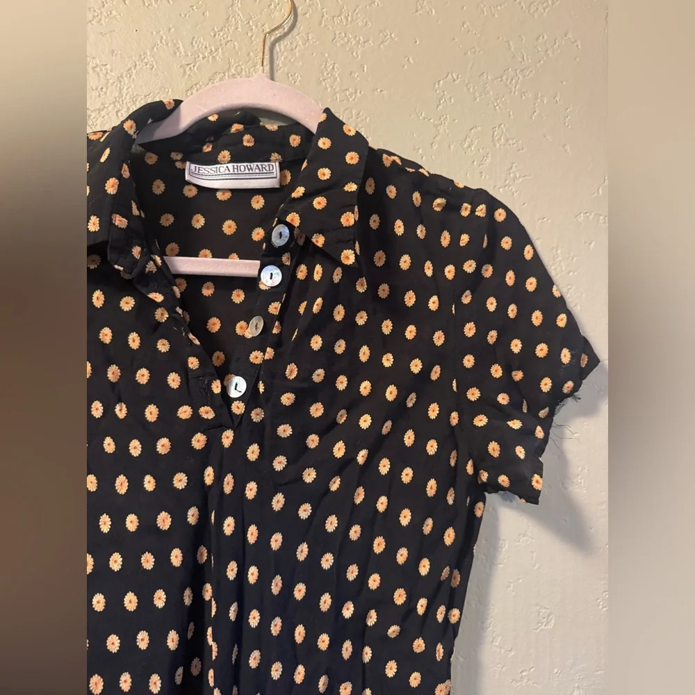 Vintage Jessica Howard Black Daisy Print Button-Front Midi Dress – Small/Medium - Picture 2 of 4